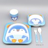 KIT DE VAJILLA ESTAMPADO FIBRA DE BAMBÚ PINGÜINO SET PARA NIÑOS 5 PIEZAS MILERTON